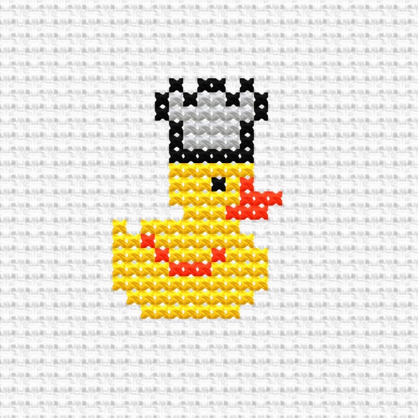 Baker Rubber Duck with Chef Hat, Funny Cross Stitch Pattern, Simple X Stitching, Easy for Beginner, X Stitch for Children, Gift for Cook