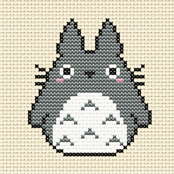 Totoro, Modern Cross Stitch Pattern, Gift for Studio Ghibli Fan, Handmade Diy Gift, Anime Character, Minimalist Desk Decor, Embroidery Art