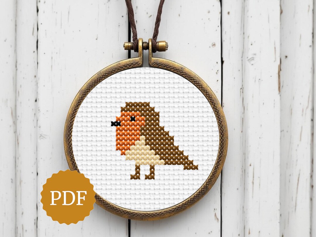 Robin Needlepoint Pattern Tiny Robin Cross Stitch Pattern PDF, Wearable Embroidery Pendant Design ...