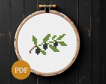 Greek Olive Branch Cross Stitch Pattern, Minimalist Mediterranean Design for Beginners, Cottagecore Kitchen Decor, Instant PDF Download