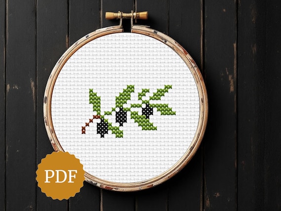 Greek Olive Branch Cross Stitch Pattern, Minimalist Mediterranean Design for Beginners, Cottagecore Kitchen Decor, Instant PDF Download