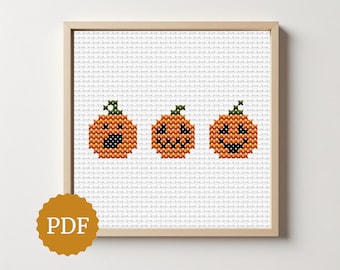 Kürbis Kreuzstichmuster, Mini Kürbisse für kleine Halloween Ornamente, Herbst Dekoration, einfache Motive für Kinder & Anfänger
