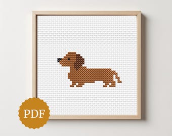 ダックスフントのクロスステッチ図案、ソーセージ犬の刺繍（PDF