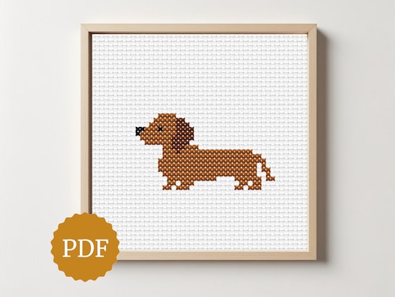 ダックスフントのクロスステッチ図案、ソーセージ犬の刺繍（PDF