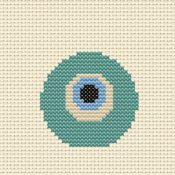 Turquoise Evil Eye Pattern, Easy Cross Stitch for Beginner, Greek Mati, Turkish Traditional Nazar Bead, Small Talisman Motif for Protection