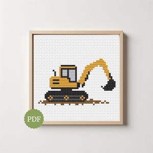 Excavator Cross Stitch Pattern | Construction Vehicle PDF | Small Digger Pattern | Builder Nursery Decor | Truck Lover Gift