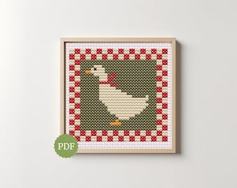 Ganso, patrón de punto de cruz, puntada sencilla, fácil para principiantes, diseño minimalista para bordado, decoraciones DIY para proyectos navideños