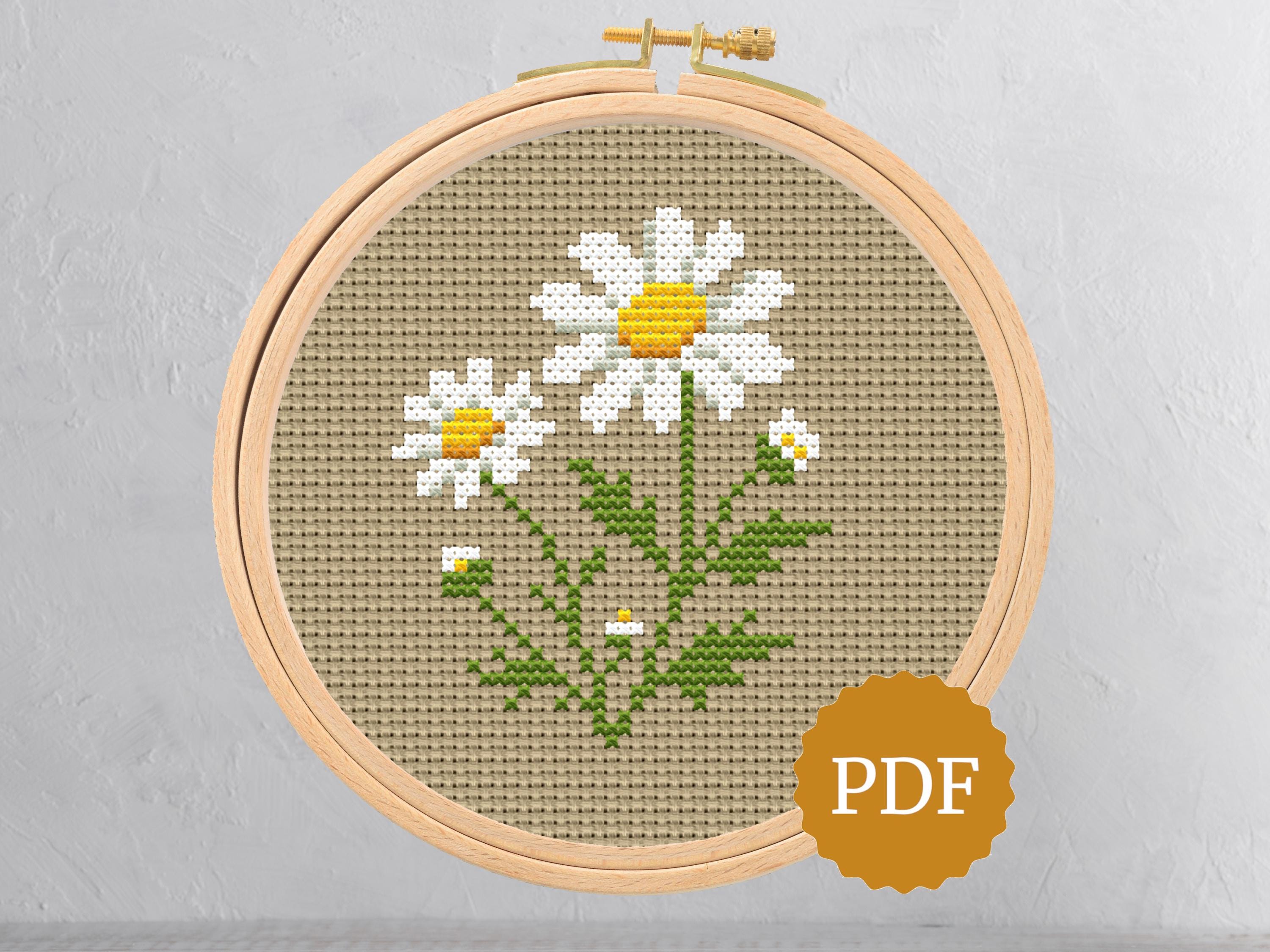 Wild Daisy Cross Stitch Pattern, Cottagecore Floral Embroidery