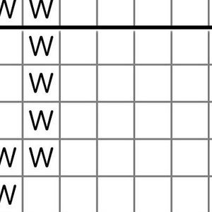 May include: A black and white grid pattern with the letter "W" repeated in various positions.