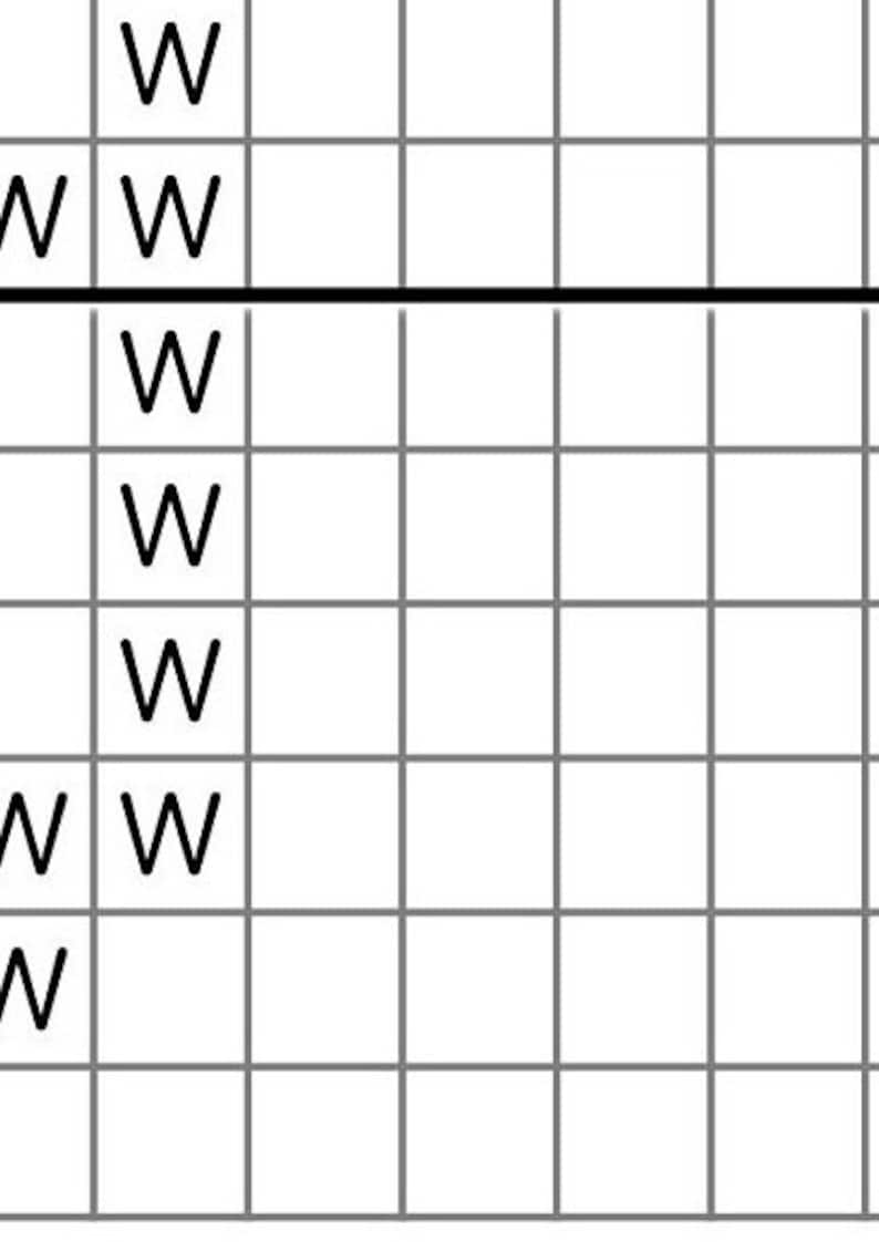 May include: A black and white grid pattern with the letter "W" repeated in various positions.