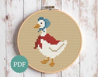 Mrs Goose Cross Stitch Pattern, Cottagecore Embroidery, Cute Farm Animal, Easy for Beginners, Country Style Needlepoint, Rustic Decor PDF