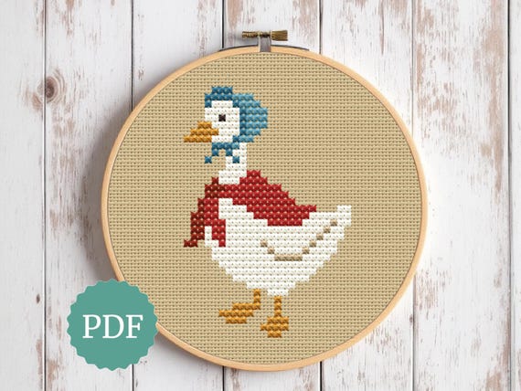 Mrs Gooseのクロスステッチパターン、コテージコア刺繍、かわいい家畜