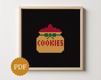 Christmas Cookie Jar Cross Stitch Pattern, Holiday Baking Ornament Embroidery, Kitchen Hoop Decor
