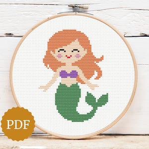 Mermaid Cross Stitch Pattern, Ocean Fairy Embroidery, Under the Sea Sampler, Nautical Nursery