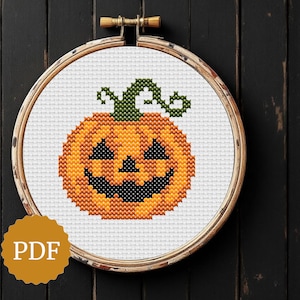 Jack o Lantern Cross Stitch Pattern, Halloween Pumpkin Embroidery, Easy Cozy Fall Decor Stitch Chart, Spooky Season Mini Sampler