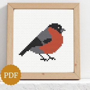 Patrón de punto de cruz de camachuelo, bordado de pájaro sonámbulo, pájaro de jardín de invierno, bordado de pájaro pechirrojo pequeño, arte de aro DIY para amantes de la naturaleza