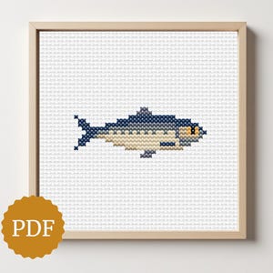 Fish Cross Stitch Pattern – Minimal Sardine Style Design PDF, Coastal Embroidery