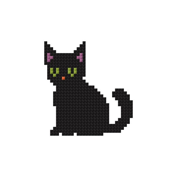 黒猫のクロスステッチ図案、不気味で可愛い刺繍、簡単なミニフープ