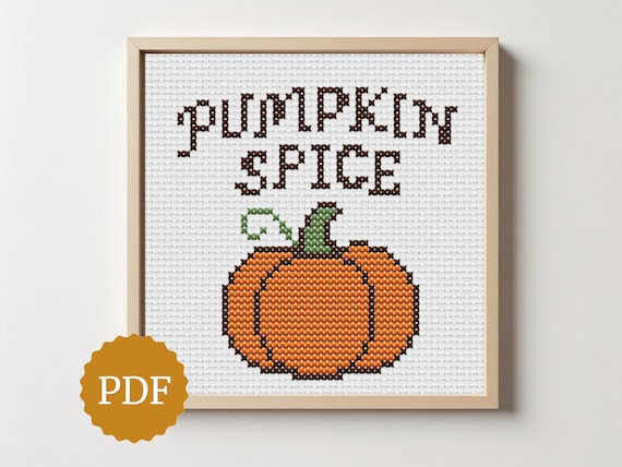 Pumpkin Spice Cross Stitch Pattern, Autumn Fall Embroidery Hoop Art PDF, Cute Beginner Halloween Stitch, Cozy Home Decor for Coffee Corner