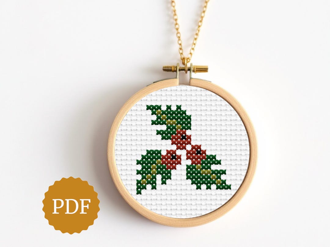 Mistletoe Cross Stitch Pattern, Christmas Tree Decoration, Easy