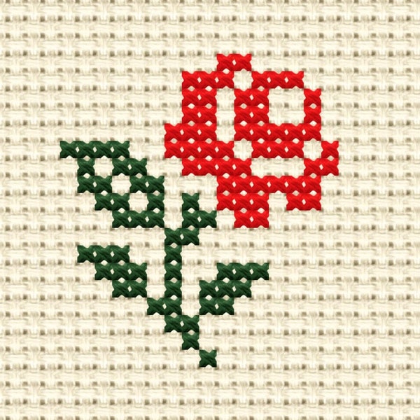 Mini Rose, Easy Cross Stitch Pattern, Instant Download PDF, Embroidery Wall Art, Tiny Modern X Stitch, Vintage Decoration, Shabby Chic Style