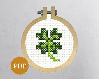 クローバー、超簡単クロスステッチ図案チャート、すぐにダウンロード