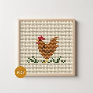 Gallinita marrón, patrón de gallina para punto de cruz, puntadas sencillas, fácil para principiantes, animales de granja para la decoración de la habitación infantil, regalo de estilo rústico.