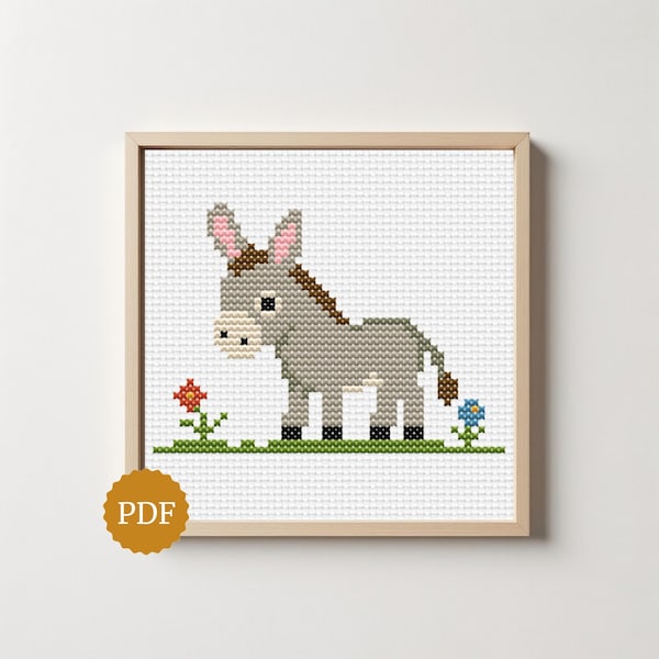 Donkey Cross Stitch Pattern | Farm Animal PDF Chart | Farmhouse Nursery Decor |