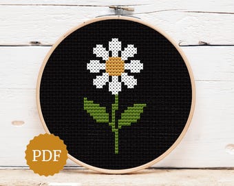 リトルデイジーのクロスステッチパターン、ミニマリストフラワー刺繍