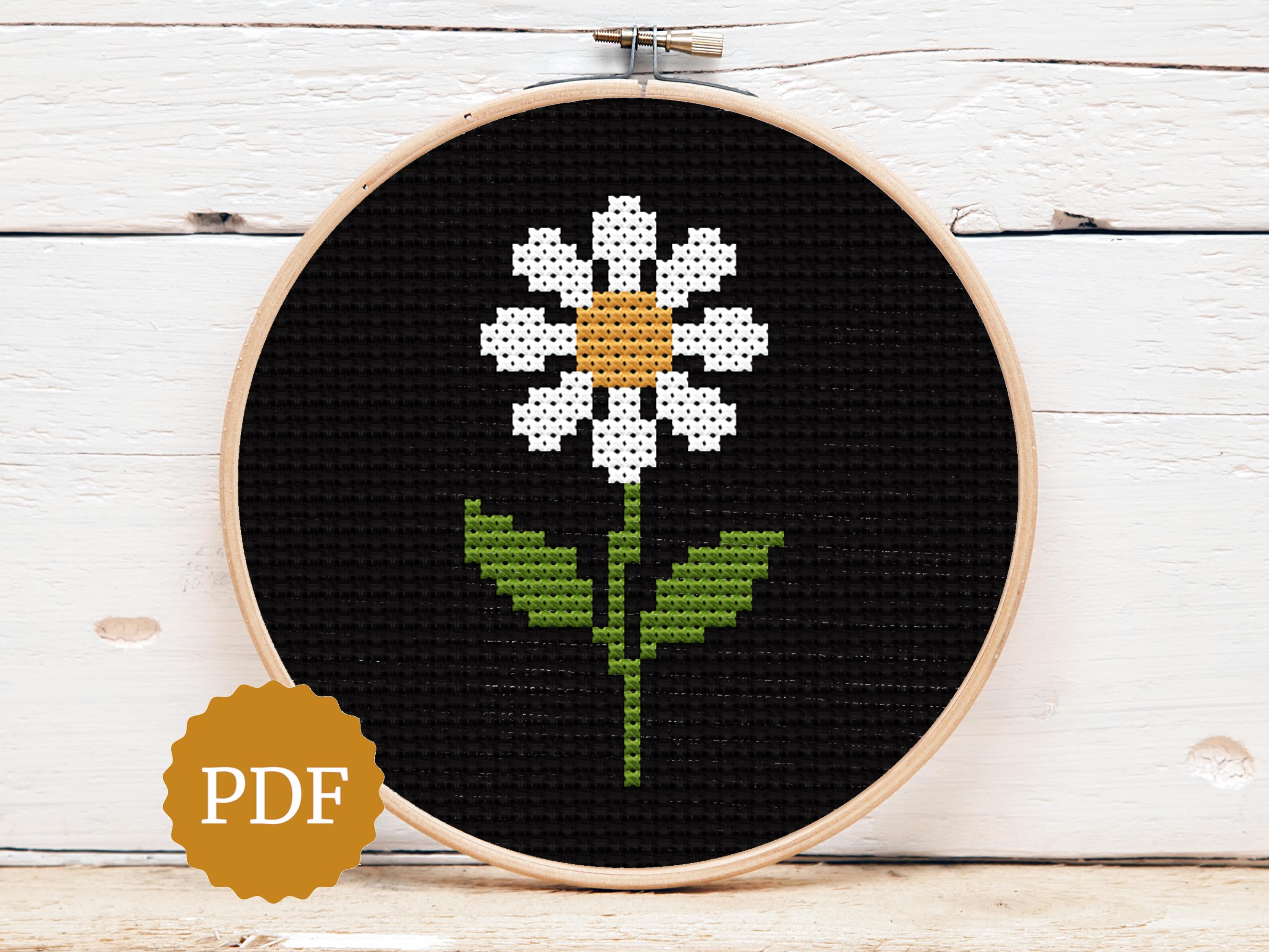 Little Daisy Cross Stitch Pattern, Minimalist Flower Embroidery