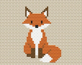 ベビーフォックスのクロスステッチ図案、かわいいキツネの座り方（PDF