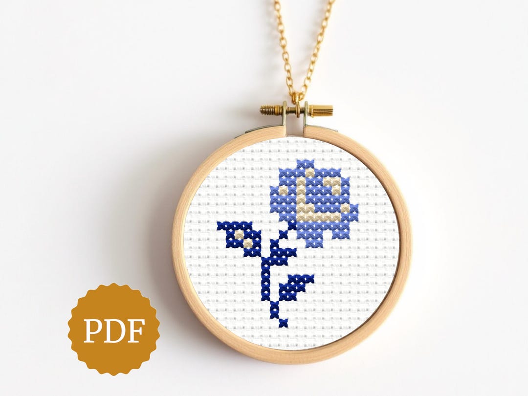 Vintage Blue Rose, Cross Stitch Pattern, Easy for Beginners, Simple X ...