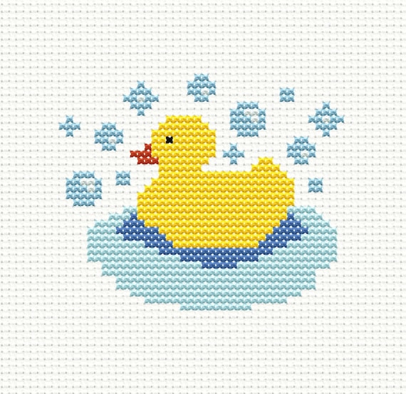 黄色いゴム製のアヒルのクロスステッチパターン、刺繍枠アート、PDFの