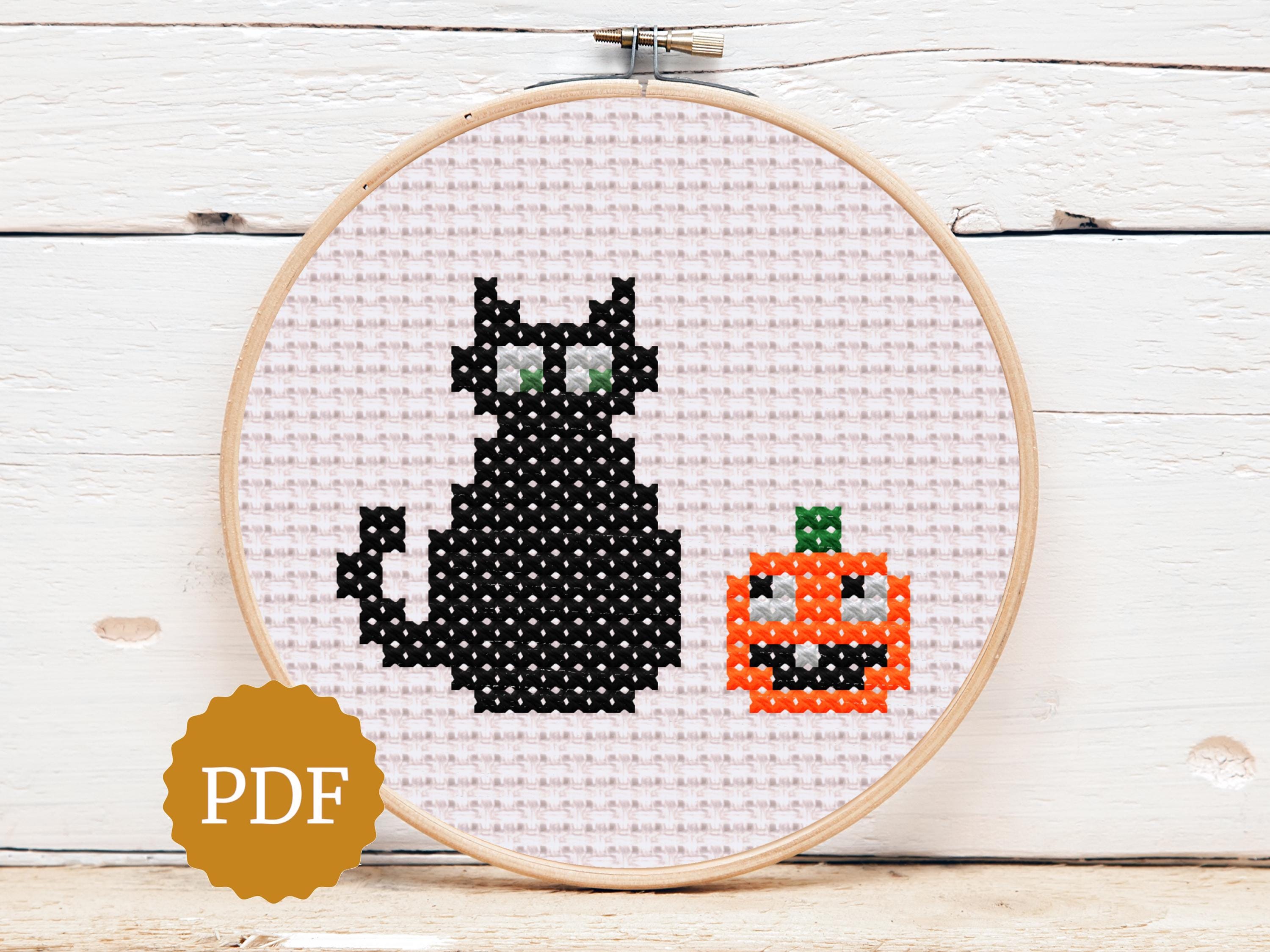 黒猫とかわいいカボチャ、クロスステッチのパターン、ハロウィンの友達