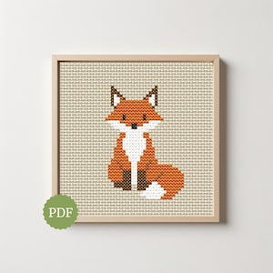 Baby Fox Cross Stitch Pattern, Cute Sitting Fox PDF, Woodland Animal Embroidery, Beginner Friendly Modern Needlepoint, Easy Rustic Hoop Art