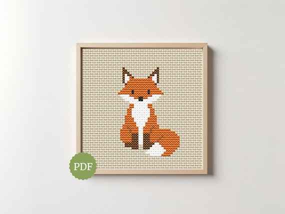 Baby Fox Cross Stitch Pattern, Cute Sitting Fox PDF, Woodland Animal Embroidery, Beginner Friendly Modern Needlepoint, Easy Rustic Hoop Art
