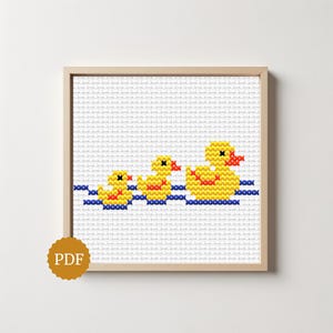 Cute Rubber Ducks Cross Stitch Pattern, Simple X Stitching, Tiny Motif, Easy for Beginners, DIY Decorations, Minimal Design for Needlepoint