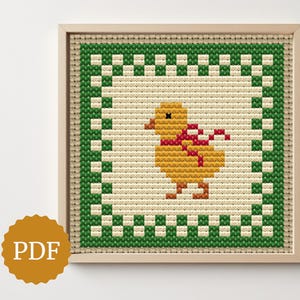 Vintage Chic Cross Stitch Pattern, Minimal Hand Embroidery, Easy for Beginners, Little Chicken for Cottagecore Decor, Rustic Wall Decor