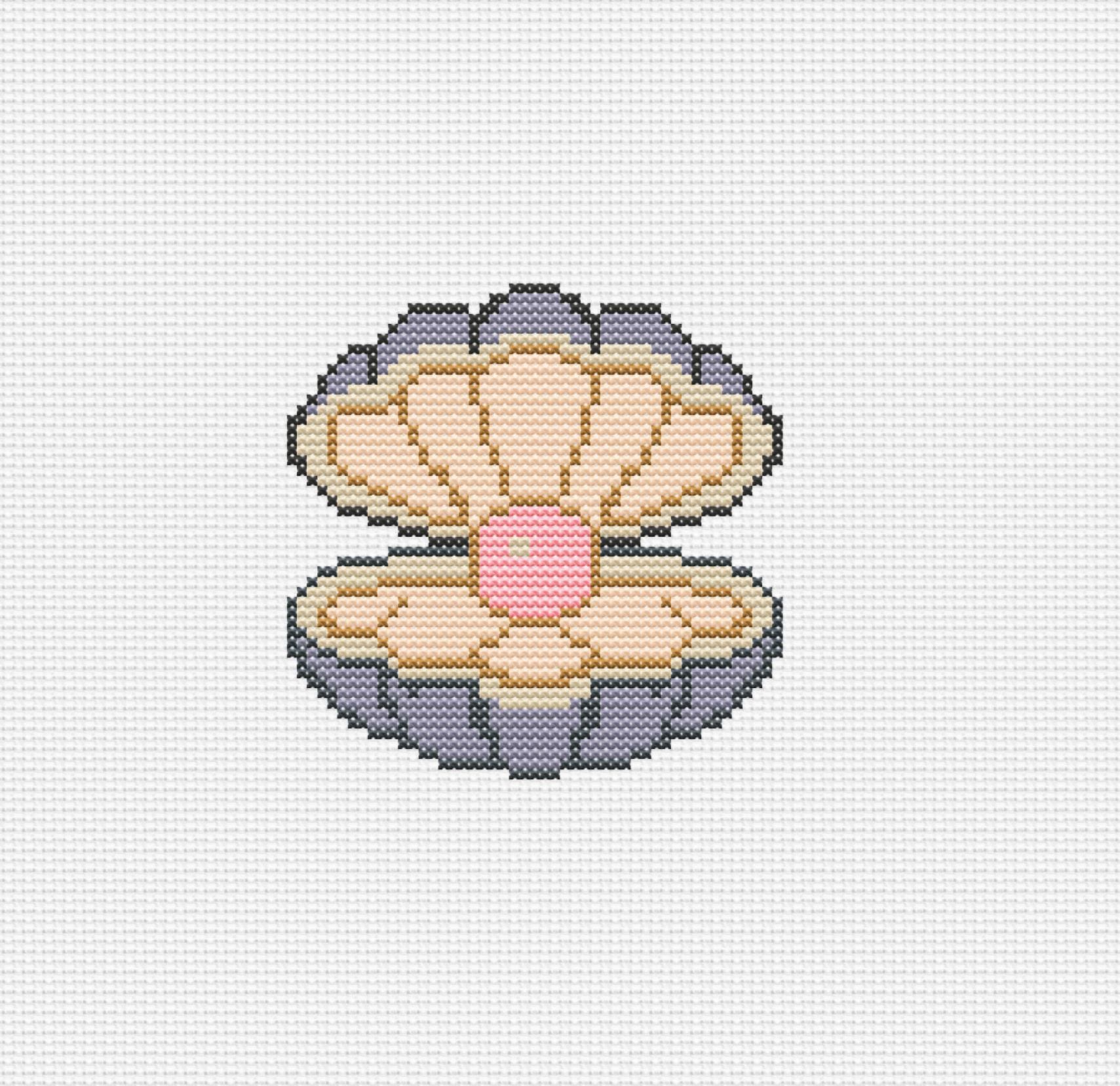 Pearl Oyster Cross Stitch Pattern, Seashell Embroidery Chart
