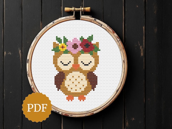 Broderie vintage Hibou : broderie Crewel encadrée, décor animalier Broderie vintage Hibou : broderie Crewel encadrée, décor animalier