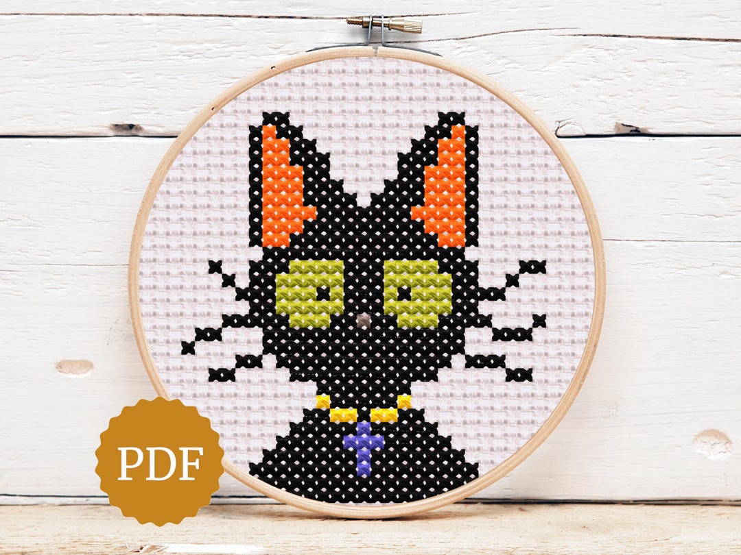 Black Cat Easy Cross Stitch Pattern, Halloween Cat PDF Chart, Instant ...