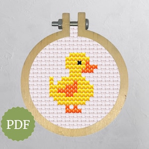 Quack Quack Counted Cross Stitch, Little Yellow Duckling, Tiny Chick, Baby Duck Pattern for Nursery Projects, Easy X Stitch for Beginners