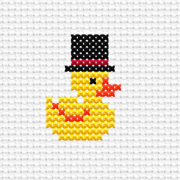 Fancy Rubber Duck with Top Hat, Cross Stitch Pattern, Simple X Stitching, Tiny Motif, Easy for Beginner, Minimal Design for Needlepoint