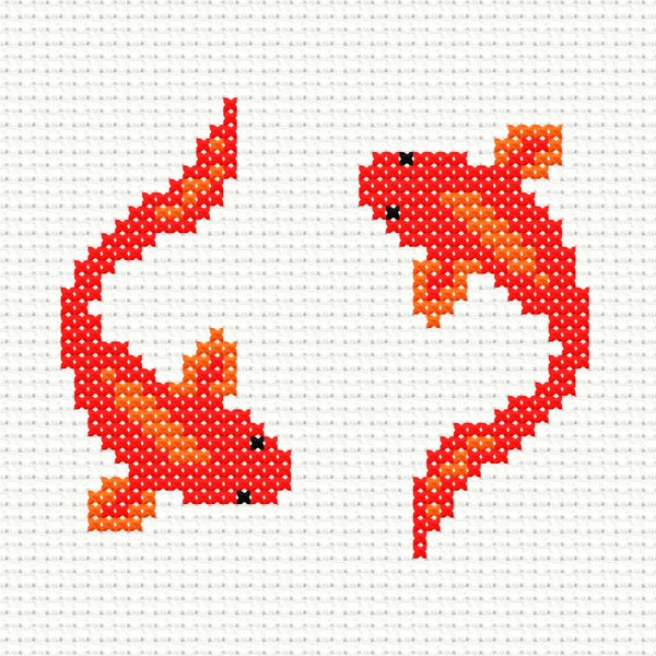 Koi Fisch Moderne Kreuzstichvorlage, einfaches Stickmuster, einfacher X-Stich, Pixel Art für Hama Perle, japanische Wandkunst, Koi Karpfen