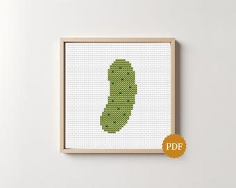 Borduurpatroon van een augurk, minimalistisch komkommermotief, grappig voedselborduurwerk (PDF), gemakkelijk voor beginners