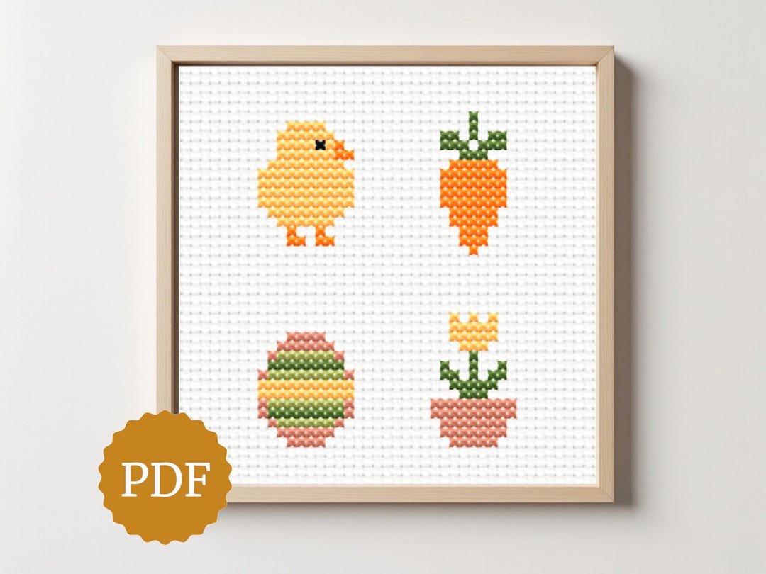 Easter Mini Cross Stitch Pattern Set – Chick, Carrot, Egg & Flower PDF ...