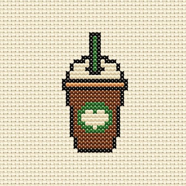 Iced Coffee, Tiny Frappe Embroidery, Digital Cross Stitch Pattern, Homemade Gift, Coffee Cup with Straw X Stitch, Gift for Coffee Addict