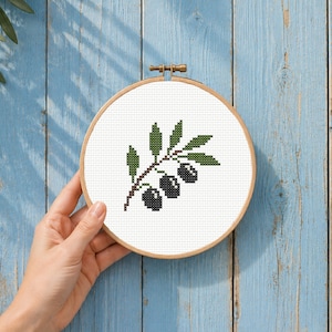 Olive Branch Cross Stitch Pattern – Mediterranean Olive Motif – Minimal Botanical Design – Easy PDF