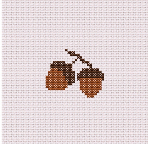 Cross Stitch Acorn Pattern, Easy for Beginners, Mini Hand
