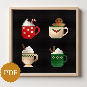 Julmuggar Korsstygnsmönster Set, Vinterdrycker Minimugg Ornamenter, Enkelt Julbroderi
